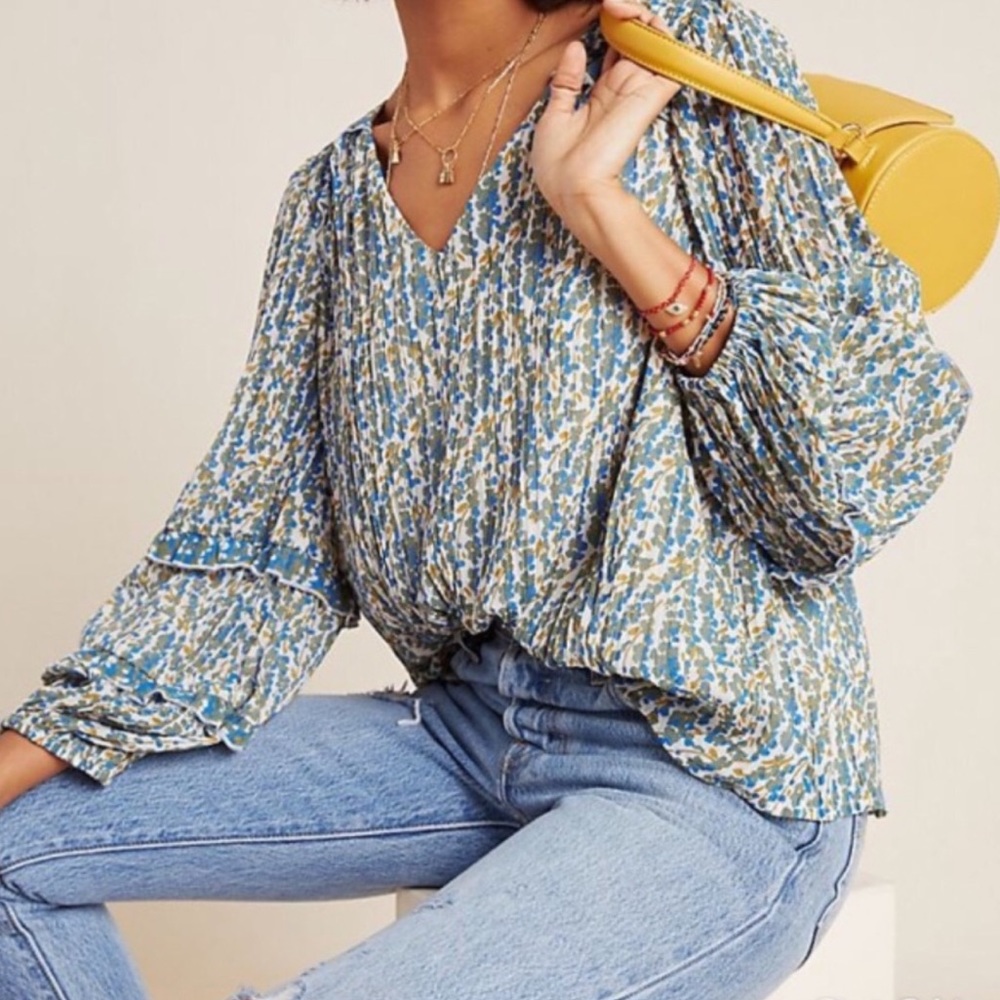 Maeve Avery Pleated Peasant Blouse | Anthropologie Top